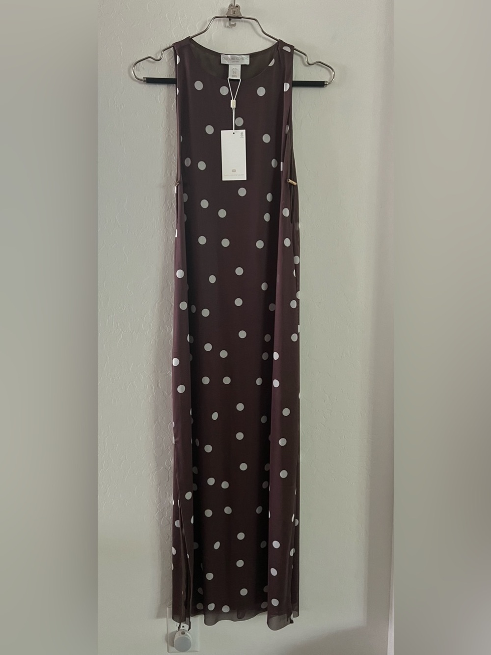 Caroline Constas Polka Dot Maxi Dress in Brown with White Dots